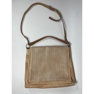 Free People Tan Scalloped Laser Cut Crossbody Bag Braided Handle Boho